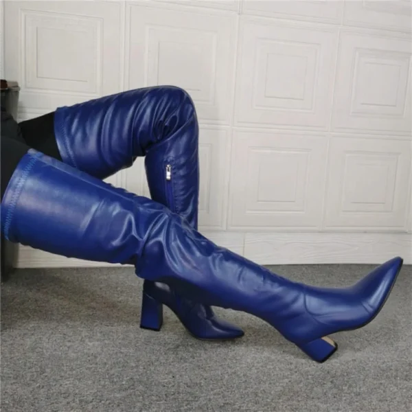 Dark Blue Block Heel Boots